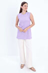 Açık Mor-Pamuklu Fitilli Kolsuz T-Shirt