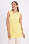Açık Sarı-Pamuklu Fitilli Kolsuz T-Shirt
