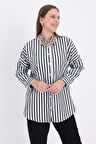 Beyaz-Siyah-Oversize Basic Gömlek