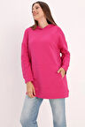 Fuşya-Kapüşonlu Kanguru Cepli Sweatshirt