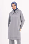 Gri-Yakası Zincir Nakışlı Tunik