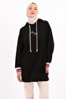 Siyah-NAKIŞLI MANŞETİ RİBANALI SWEAT TUNİK