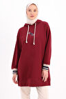 Vişne-NAKIŞLI MANŞETİ RİBANALI SWEAT TUNİK