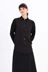Siyah-KÖŞE MANŞET DETAYLI ŞIK DÜĞMELİ GÖMLEK