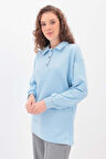 Açık Mavi-Yanları Fermuarlı Yakalı Sweat Tunik