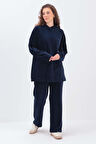 İndigo-KAPÜŞONLU KANGURU CEPLİ PANTOLONLU TAKIM