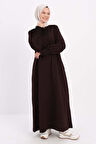 Acı Kahve-Pamuklu Kolları Düğmeli Apoletli Elbise