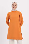 Turuncu-TAŞ YAZILI KOLU PİLELİ YANI YIRTMAÇLI TUNİK