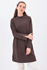 Kahve-Kolu Fermuarlı Tunik