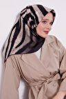 Kahve Zebra Desen Twill Ipek Eşarp