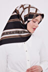 Siyah Motif Desen Twill Ipek Eşarp