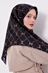 Siyah Baklava Desen Twill Ipek Eşarp