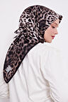 Siyah Leopar Desen Twill Ipek Esarp