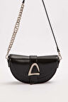 Asimetrik Tasarım, Zincir Ve Logo Detaylı Şık Kadın Omuz Çantası 930373 Siyah