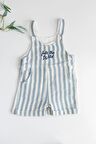Erkek Bebek İndigo Çizgili Nakış Detaylı Müslin Salopet