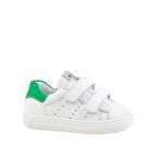 Papillon Çift Cırtlı Deri Unisex Çocuk Ayakkabı Beyaz-Yeşil