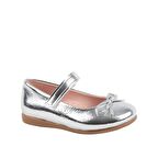 Jessica Tek Cırtlı PU Deri Kız Çocuk Babet Ayakkabı Gümüş