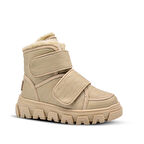 Annabel Nakış Detaylı İçi Peluş Kürklü Çift Cırlı Kız Çocuk Bot Bej Rengi