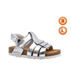 Loren Tek Cırtlı Püsküllü Deri Kız Çocuk Sandalet Gümüş