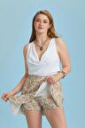 Desenli Volanlı Büyük Beden Şort Etek