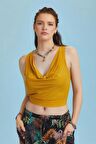 Lastikli Kolsuz Degaje Yaka Şık Crop Bluz