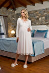 Cossy By Aqua Kadın Krem Lohusa Gecelik 26307 