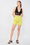 Kadın Basic Paçası Kesik Jen Şort Fıstık Yeşili