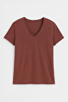 Kadın V Yaka Kısa Kollu Düz T-Shirt