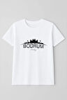 Kadın %100 Pamuk Bodrum Baskılı Kısa Kollu Beyaz T-Shirt