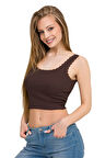 Kadın Elastan Kaşkorse Dantelli Crop
