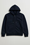 Erkek Fermuarlı Kapüşonlu Cepli Lacivert Sweatshirt