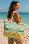 Hello Summer Büyük Boy Piknik ve Plaj Çantası –  Halat Saplı – 55x36x15 cm
