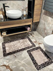 2 'li Leopar Desen Banyo Paspası - Kahverengi Ebat (60X100 - 60X50)
