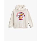 Koton Ekru Kız Çocuk Kapüşonlu Uzun Kollu Baskılı Sweatshirt 3WKG10148AK