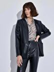 Kadın Giyim Deri Görünümlü Blazer Ceket 3SAK50019UW Siyah