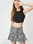 Desenli Şort Etek Mini Beli Kuşaklı Fırfırlı