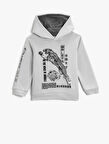 Kaplan Baskılı Kapşonlu Sweatshirt Uzun Kollu