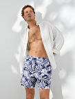 Deniz Şortu Çiçek Baskılı Beli Bağcıklı Cepli
