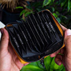 Garbalia Clovis Hakiki Deri Fermuar Kilitli Akordiyon Kartlık