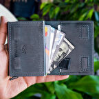 Garbalia Smokey Hakiki Deri Mekanizmalı İpli Kartlık Cüzdan