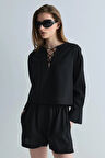 Siyah Zoe Bağlamalı Keten Bluz