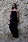 Siyah Kay Straplez Tensel Elbise