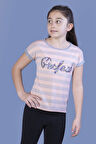 Toontoy Kız Çocuk Perfect Nakışlı Kolları İnci Detaylı Tişört