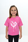 Toontoy Kız Çocuk Yıkamalı Kalp Baskılı Tişört