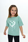 Toontoy Kız Çocuk Yıkamalı Kalp Baskılı Tişört
