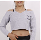 Toontoy Kız Çocuk Gezegen Baskılı Crop Tişört