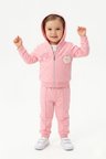 Toontoy Kız Çocuk 3'lü Eşofman Takımı Uzun Kollu Bisiklet Yaka Nakışlı T-shirt - Kapüşonlu Fermuarlı Hırka- Beli Paçası Lastikli Eşofman Altı 25040