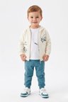 Toontoy Erkek Çocuk 3'lü Eşofman Takımı Uzun Kollu Bisiklet Yaka Nakışlı T-shirt - Kapüşonlu Fermuarlı Hırka- Beli Paçası Lastikli Eşofman Altı 25052