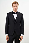  Erkek Siyah Poliviskon Ceromonia Santorini Slim Fit Şal Yaka Damatlık