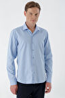  Erkek Mavi Trend Baskılı Desenli İtalyan Yaka Slim Fit Gömlek